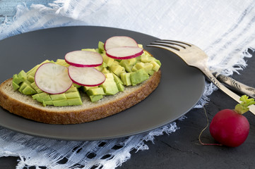 Summer light Breakfast. Rye bread with avocado.