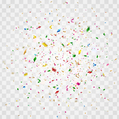 Colorful festival confetti pieces and strips isolated on transperent background. Vector illustration