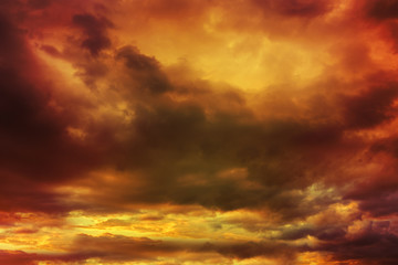 Dramatic Dark cloudy stormy sky in the evening