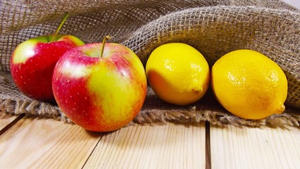 Useful fruits on a background of burlap.