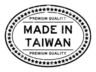 Grunge black premiumq quality made in Taiwan oval rubber seal business stamp on white background