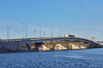 Automobile concrete bridge over the river Kiev