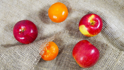 Useful fruits on a background of burlap.