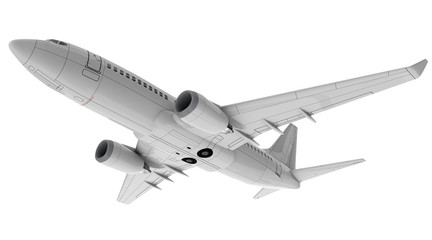 Commercial jet plane. 3D render. Bottom view side view
