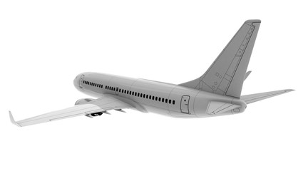 Commercial jet plane. 3D render. Rear view side