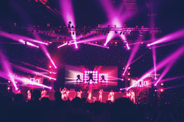 Abstract Party Concert on the Stage with Beautiful Lighting and Crowded People