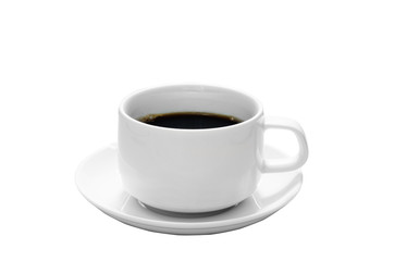 white cup of coffee white isolated background with copy space and clipping path.