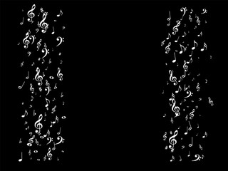 Music Symbols Vector Confetti Flying, Falling. Grayscale Falling Notes, Party, Festival Poster Texture. Melody Background, Music Signs Pattern Decorative Frame. Live Music Symbols Confetti Chaos.