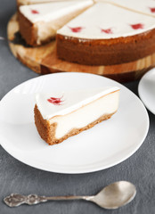 New York cheesecake on dark background