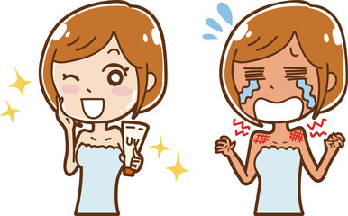 日焼け止めの問題解決の女性のイラスト素材セット