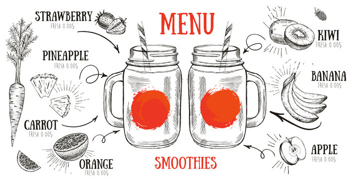 Juice menu, hand drawn. Smoothie.