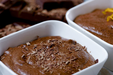 close up of dark chocolate mousse