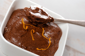 close up of dark chocolate mousse