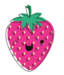 strawberries fresh fruit kawaii character vector illustration design