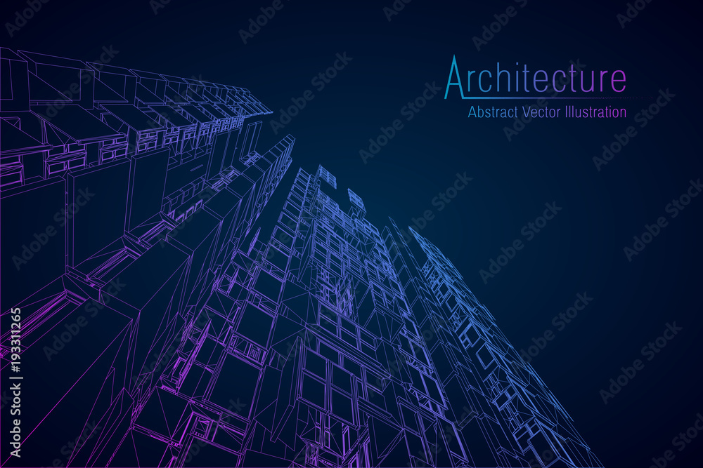 Poster modern architecture wireframe. concept of urban wireframe. wireframe building illustration of archit