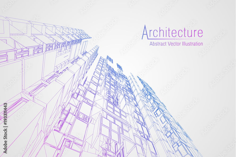 Poster modern architecture wireframe. concept of urban wireframe. wireframe building illustration of archit