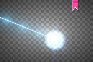 Abstract blue laser beam. Laser security beam isolated on transparent background. Light ray with glow target flash. Vector illustration.