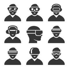 Virtual Reality VR Headset Icons Set. Vector