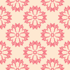 Red floral seamless pattern on beige background
