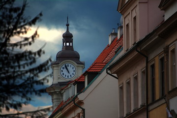 Some Prague old street. Nice view to the buildings, and clock.