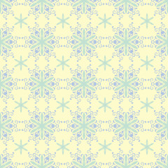 Beige colored floral seamless pattern. Background with light blue and green flower elements