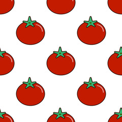 Seamless pattern with fresh tomatoes on a white background. Bright juicy vegetables. Flat design Vector Illustration EPS
