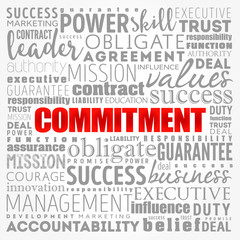 Commitment word cloud collage, business concept background