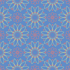 Floral blue seamless pattern. Colored flower background