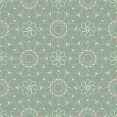 Olive green floral seamless pattern. Background with flower designs