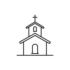 church building line black icon on white background