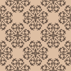 Brown floral seamless pattern on beige background