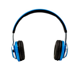 Blue headphone isolated on white background with clipping path