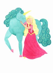 Beautiful girl with unicorn