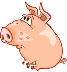  Illustration of a Cute Pig. Cartoon Character