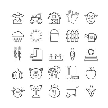 Collection of vector line agriculture and farming web icons
