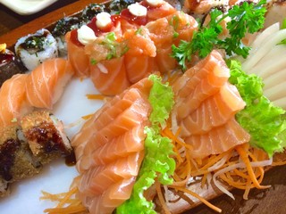 Fresh sushis and sashimis