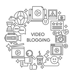 Video blogging thin line vector concept illustration. Stroke outline poster, template for web.