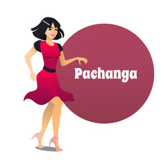 Pachanga Dancer. Dancing Girl in Cartoon Style for Fliers Posters Banners Prints of Dance School and Studio. Vector Illustration
