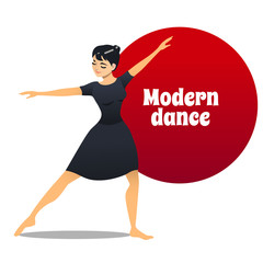 Modern Dance. Dancing Girl in Cartoon Style for Fliers Posters Banners Prints of Dance School and Studio. Vector Illustration