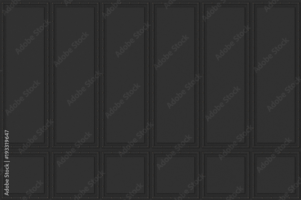 Poster 3d rendering. seamless dark tone classic of square pattern wood panels with small sphere buttons on 