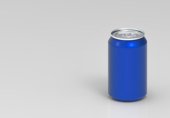3d rendering. Perspective view of blank blue soft drink cola can with copy space gray background. with clipping path.