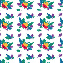 orange with leafs and watermelon pattern vector illustration design
