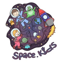 Space kids, Hand drawn cartoon colorful vector. editable eps.10