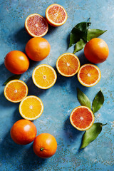 Blood oranges, whole and sliced