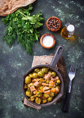 Roasted brussels sprouts with meat