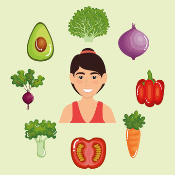 female athlete with healthy food vector illustration design
