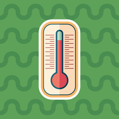 Thermometer sticker flat icon with color background.