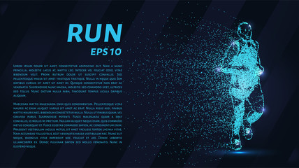Run out of particles. The runner consists of dots and circles. Blue runner on a dark background.