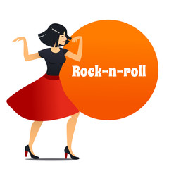 Rock-n-Roll Dancer. Dancing Girl in Cartoon Style for Fliers Posters Banners Prints of Dance School and Studio. Vector Illustration