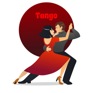 Tango Dancers. Dancing Couple in Cartoon Style for Fliers Posters Banners Prints of Dance School and Studio. Vector Illustration